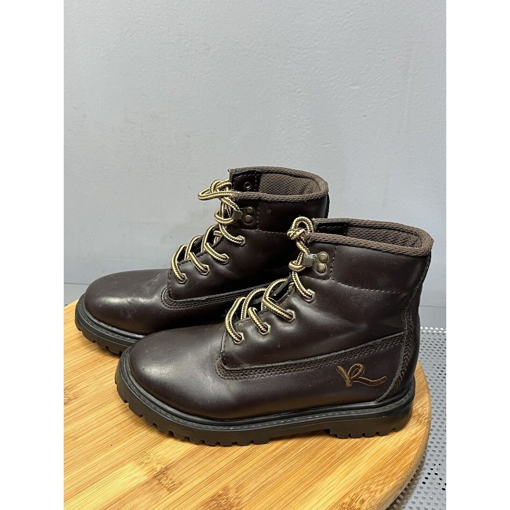 Rocawear Boots Boys Size 1 Brown Ankle Work Boot Lace Up Lug Sole‎ Logo RW106112